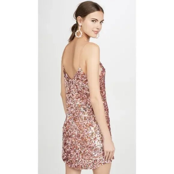 Ashish Rose Sequins slip Mini tunic Dress metallic beaded Blush Pink M - Picture 5 of 15